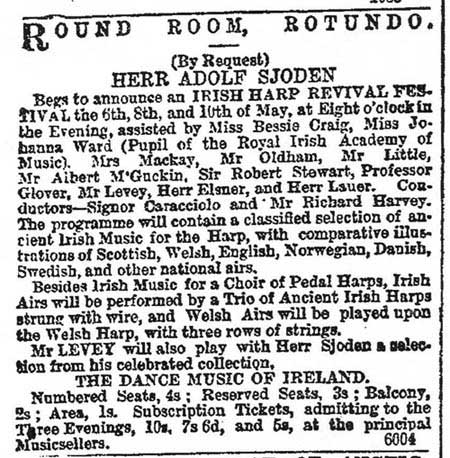 clipping from the April 24 advert for the Irish Harp Revival Festival