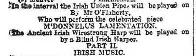 May 8 advert for the next concert of the Irish Harp Revival Festival