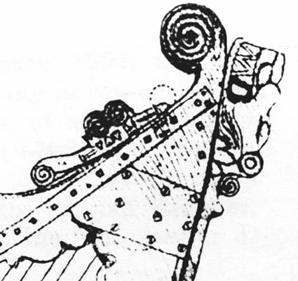 detail of a drawing showing the Kildare harp additional metalwork