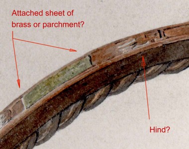 close-up detail showing the supposed parchment and hind.