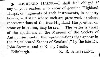 The advertisement that Robert Bruce Armstrong placed in ‘Scottish Notes And Queries’